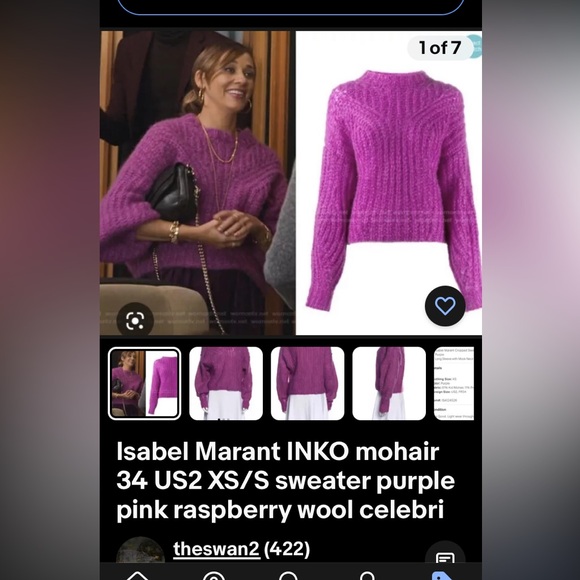 Isabel Marant INKO mohair 34 US2 XS/S sweater purple pink raspberry wool celebri - Picture 1 of 6